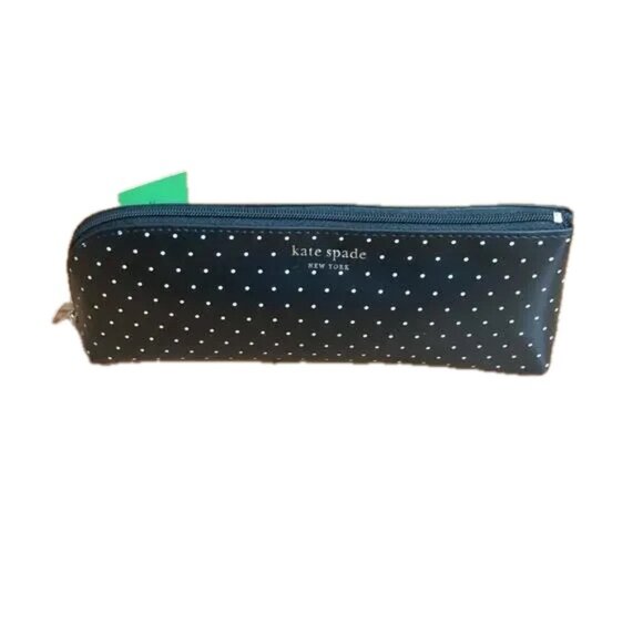 Kate Spade New York Pencil Case with Accessories Black with Cream Dots NWT - Picture 2 of 7